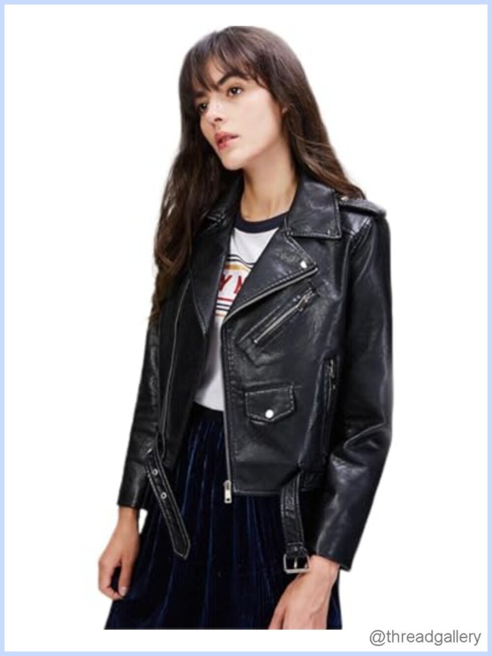 Faux Leather Motorcycle Jacket PU Slim Short Biker Coat
